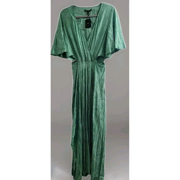 Maje MFPRO2401 Rimaro Dress NWT 42 Vert Ethnique Cupro Viscose –No Belt SS22 - Picture 2 of 16